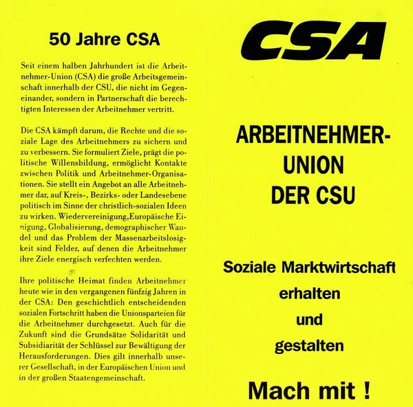Flugblatt "50 Jahre CSA - Soziale Martwirtschaft erhalten und gestalten - Mach mit!"