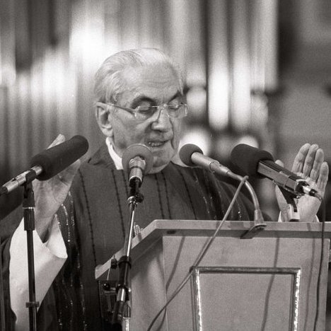 Alfons Fleischmann bei der Gedenkfeier für Franz Josef Strauß  in Rott 1989