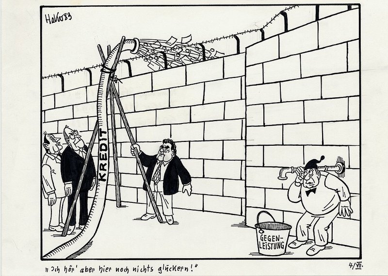 Karikatur von Herbert Kolfhaus vom 4.7.1983 zum Milliardenkredit an die DDR