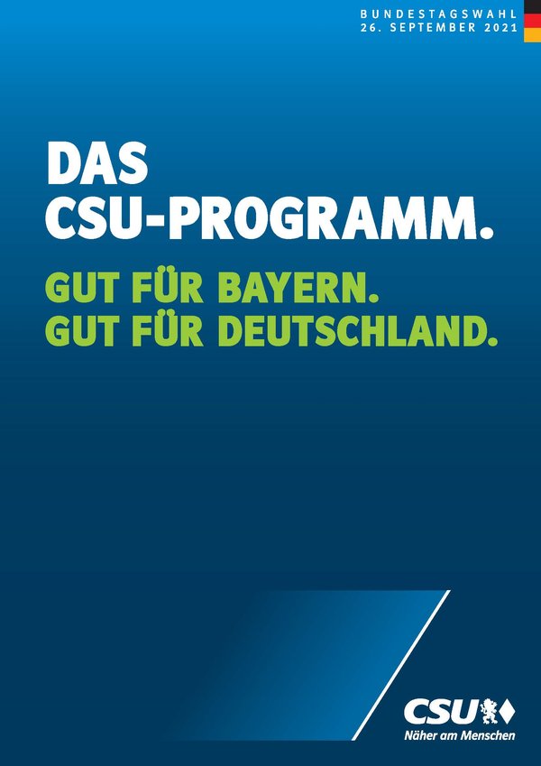 Titelseite des Wahlprogramms 2021 CSU