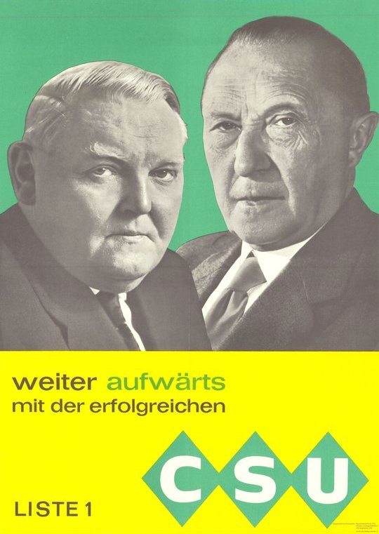 Plakat mit Ludwig Erhard und Konrad Adenauer zur Bundestagswahl 1961