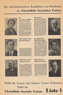 Flugblatt 1949 Kandidaten aus Mittelfranken für die Bundestagswahl