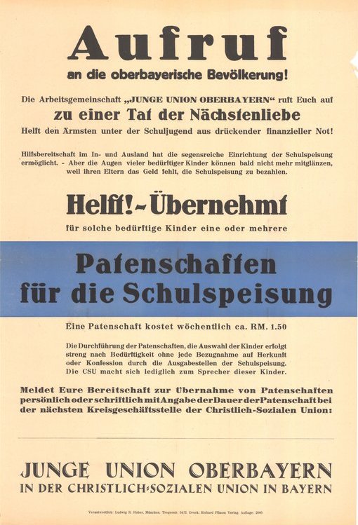 Plakat der Jungen Union Oberbayern 1947