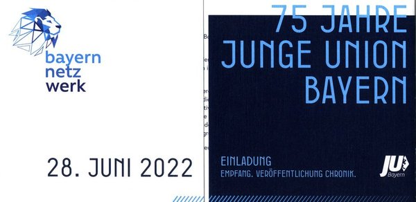 Einladungskarte zu 75 Jahren JU mit dem Logo des neugegründeten Bayernnetzwerkes