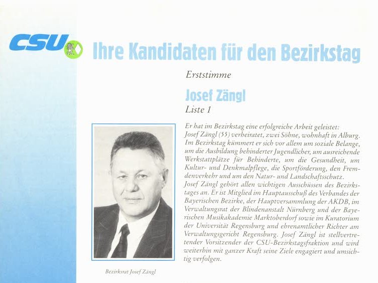 Josef Zängl (Flugblatt Landtagswahl 1990)