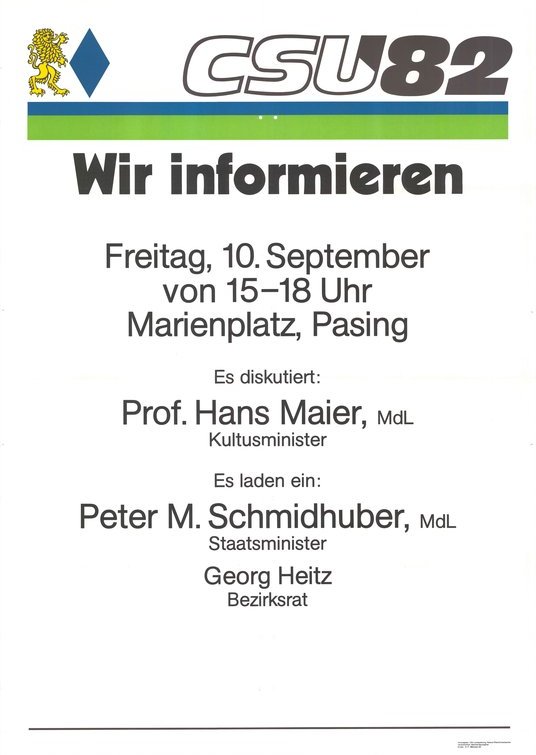 Einladung zu einer Diskussionsveranstaltung mit Hans Maier im Zuge der Landtagswahl 1982