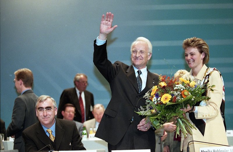 Theo Waigel, Edmund Stoiber und Monika Hohlmeier auf dem Sonderparteitag 1999