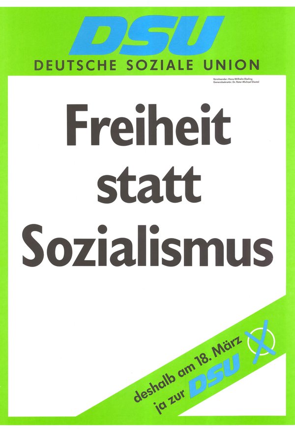 Plakat der DSU zu den ersten freien Wahlen in der DDR