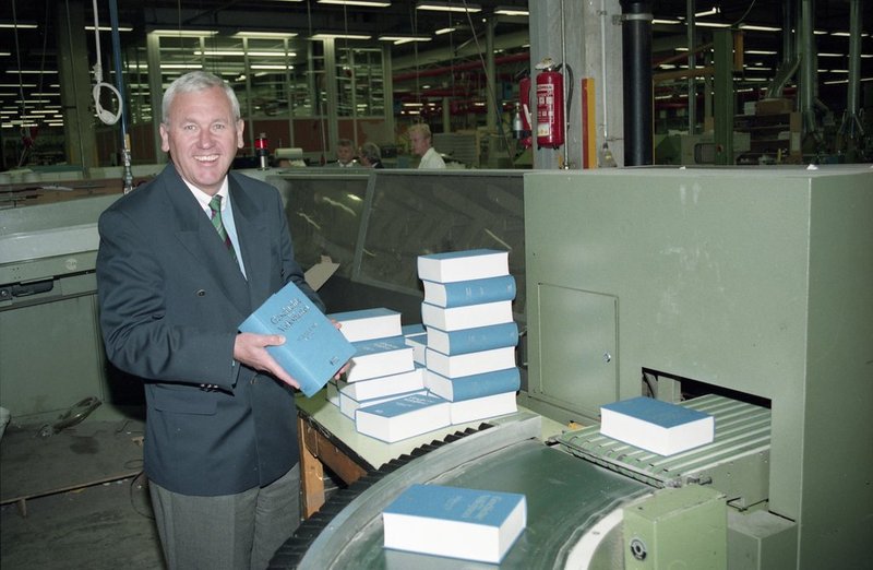 Manfred Baumgärtel besucht den Druck des Buches "Geschichte einer Volkspartei - 50 Jahre CSU" 1995