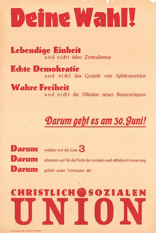 Plakat zur Wahl der Verfassungsgebenden Landesversammlung