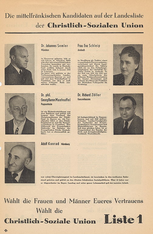 Flugblatt 1949 Kandidaten aus Mittelfranken für die Bundestagswahl